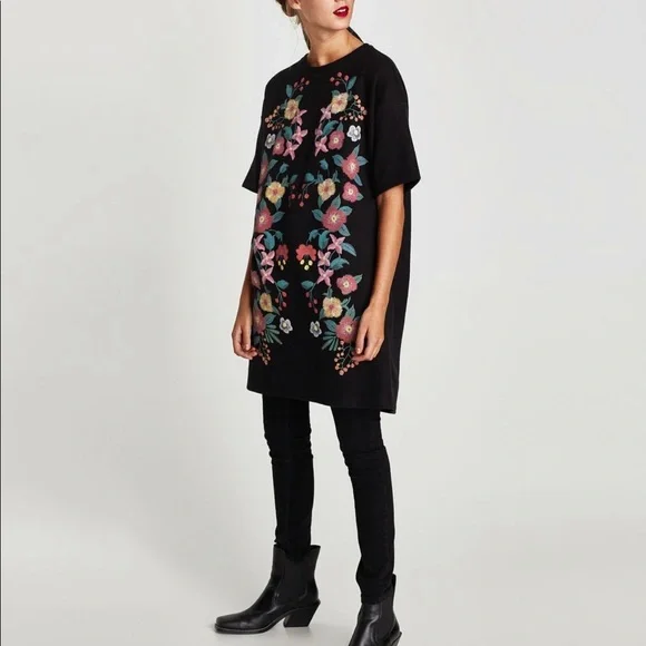 Zara | Dresses | Zara Embroidered Mini Dress | Poshmark